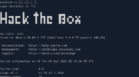 Screenshot of root on Meow